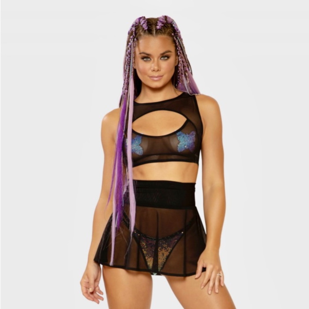 J. Valentine sheer black mesh keyhole crop top M/L Dolls Kill festival rave goth